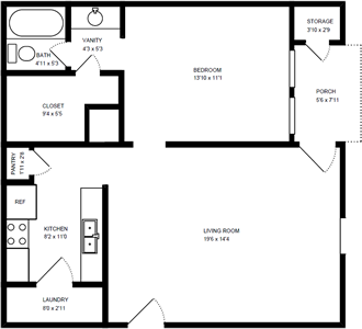 1 Bedroom/1 Bath - 777 Sq.Ft.*